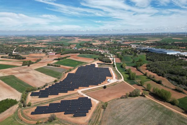 Un terreno con muchos paneles solares vistas desde el cielo